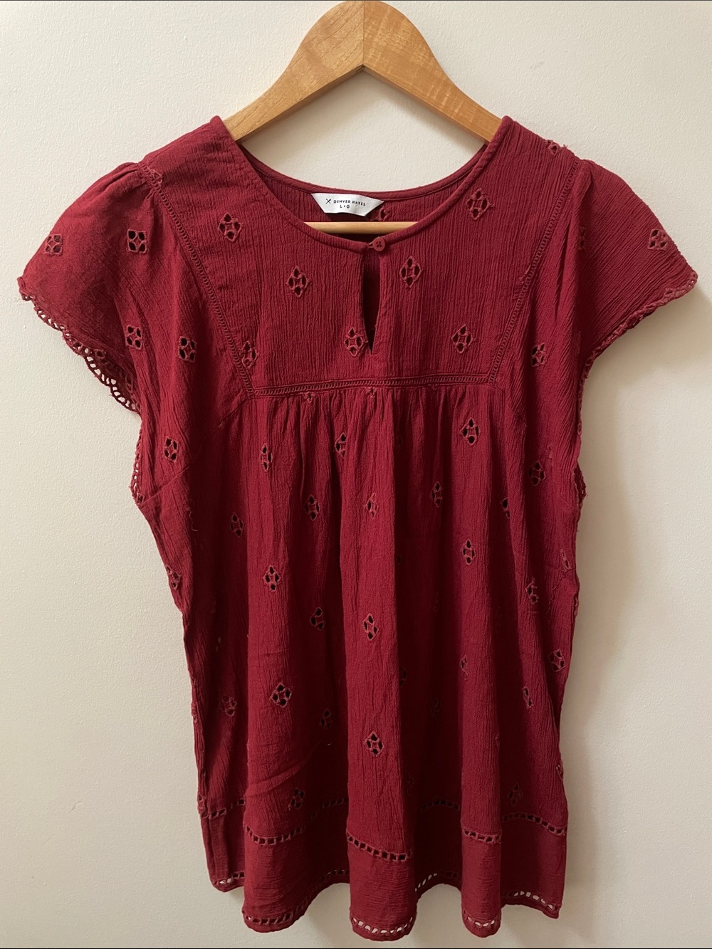 Denver Hayes Burgundy Eyelet Top